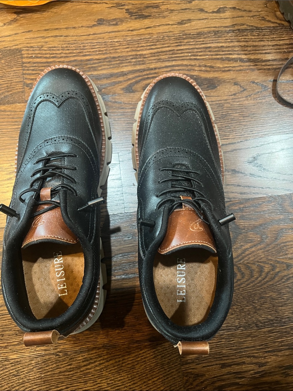 Leisure Men’s Black and Brown Wingtip Derby Shoes